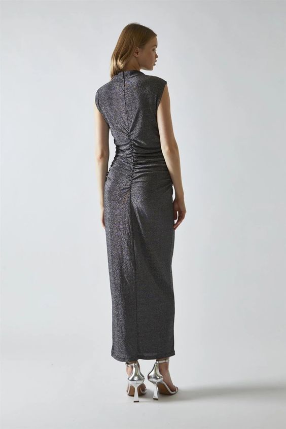 WOMEN'S GLITTER RUCHED MAXI DRESS