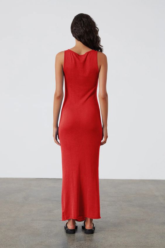 WOMEN'S RED CONTRAST KNIT DRESS