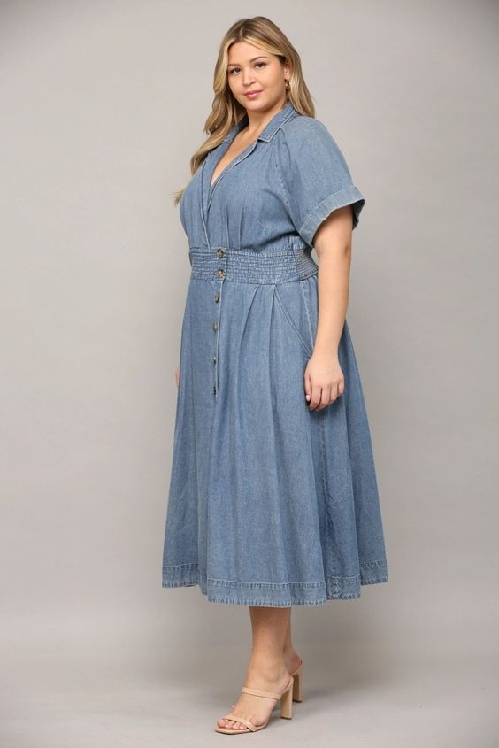 WOMEN'S PLUS DENIM WRAPPED DRESS