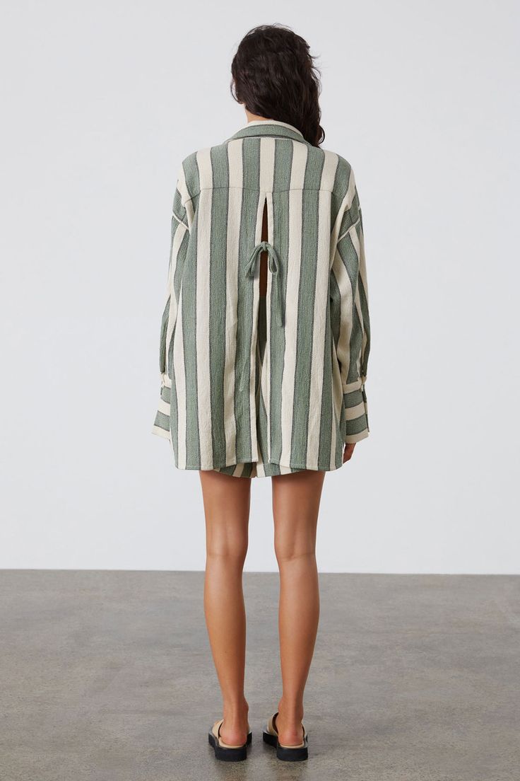 WOMEN'S EUCALYPTUS STRIPE SHIRT