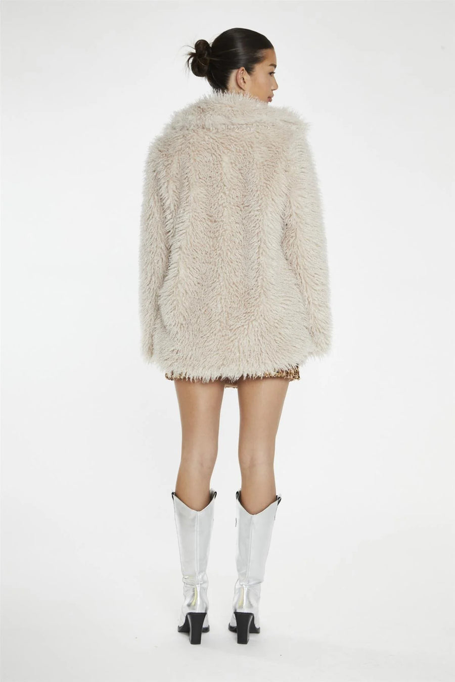 WOMEN'S LIGHT STONE FAUX FUR COAT