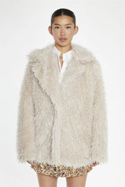 WOMEN'S LIGHT STONE FAUX FUR COAT