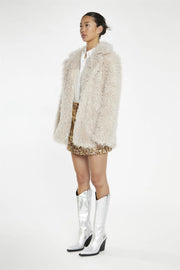 WOMEN'S LIGHT STONE FAUX FUR COAT