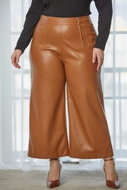 WOMEN'S PLUS FRONT ZIP DETAIL WIDE LEG PANTS