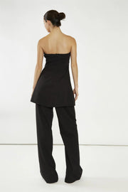 WOMEN'S BLACK GATHERED WAIST LONG-LINE TOP