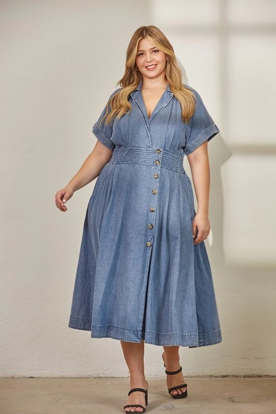 WOMEN'S PLUS DENIM WRAPPED DRESS