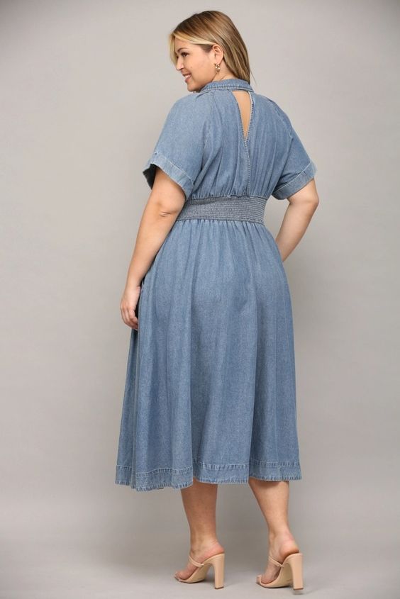 WOMEN'S PLUS DENIM WRAPPED DRESS