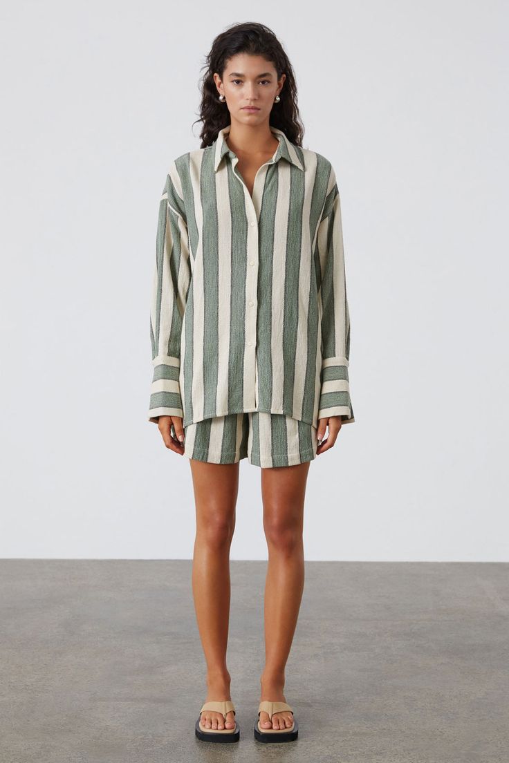 WOMEN'S EUCALYPTUS STRIPE SHIRT