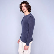 MEN'S HENLEY SWEATER - NAVY ACID WASH