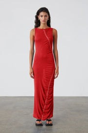 WOMEN'S RED CONTRAST KNIT DRESS